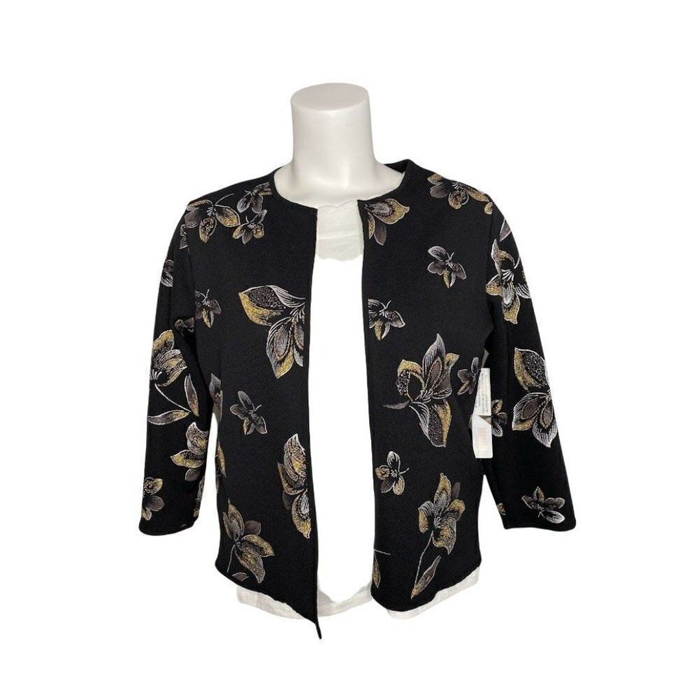 LuLaRoe Stella Elegant  Bolero Jacket Liverpool Black Silver Gold‎ Floral Small